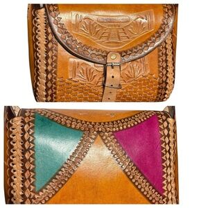 Vintage Mexican handmade embossed painted crossbody bag